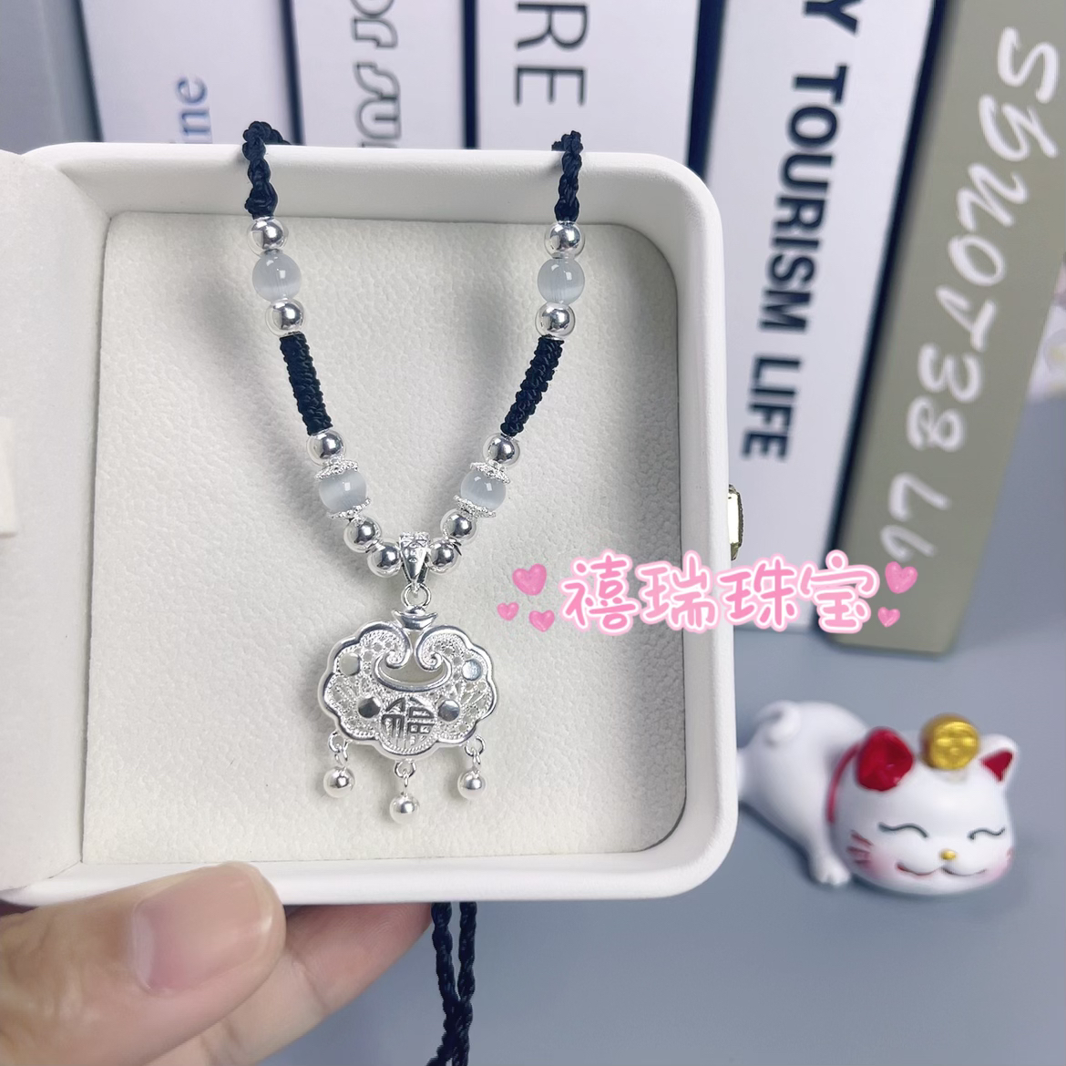 吊坠足银 足银999平安锁银锁纯银项链礼物闺蜜送女友民族风吊坠