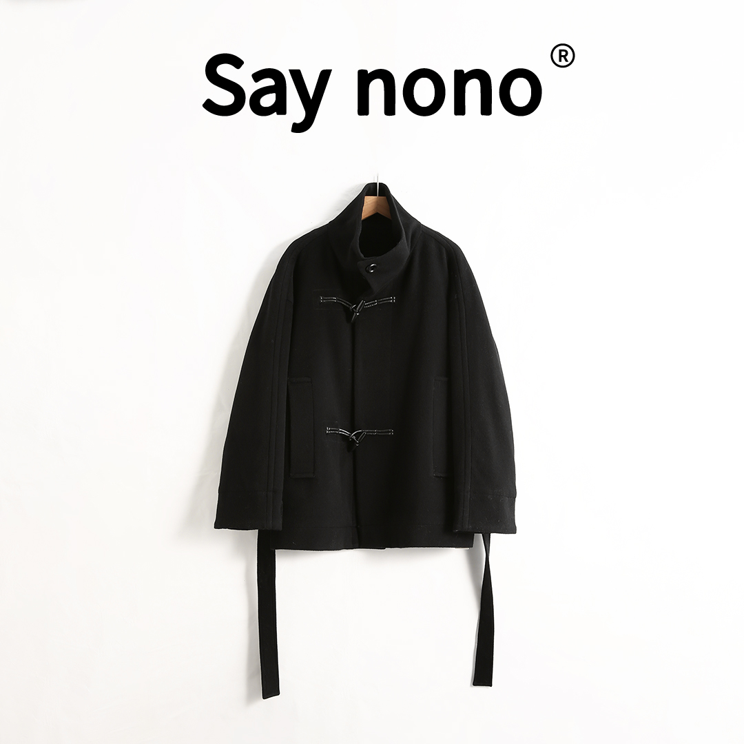 懒猫nono│Saynono 黑情书＿毛呢外套气质高级系带宽松大衣/SY58027