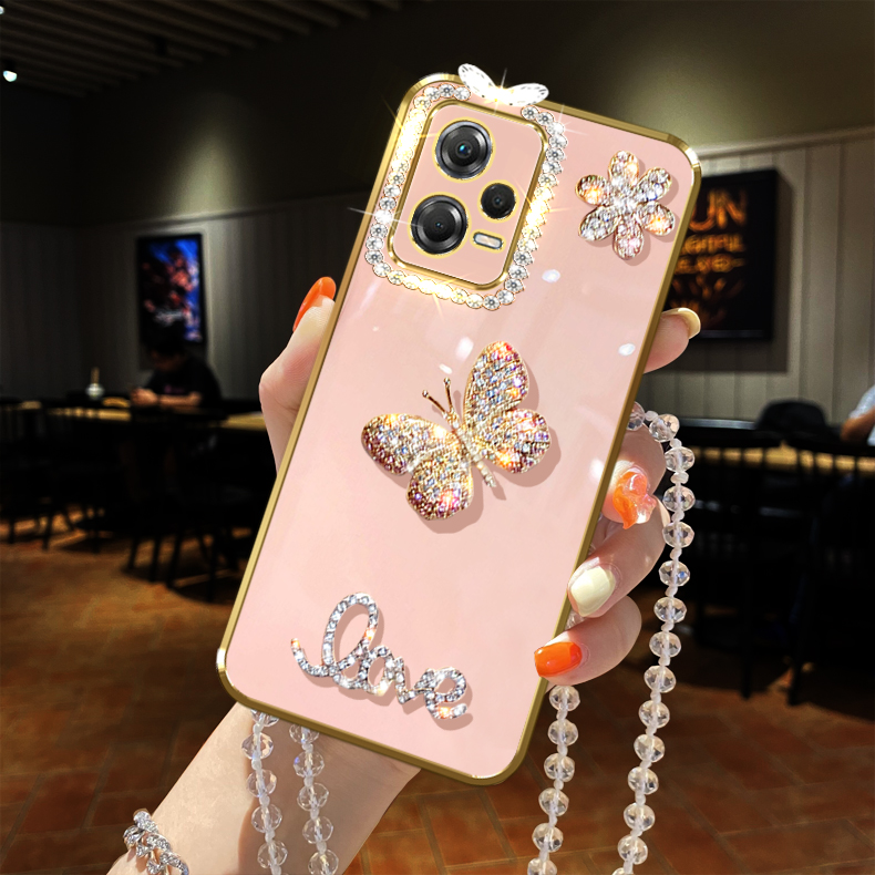适用红米note12pro手机壳镶钻蝴蝶防摔女款保护套镜头全包边软胶