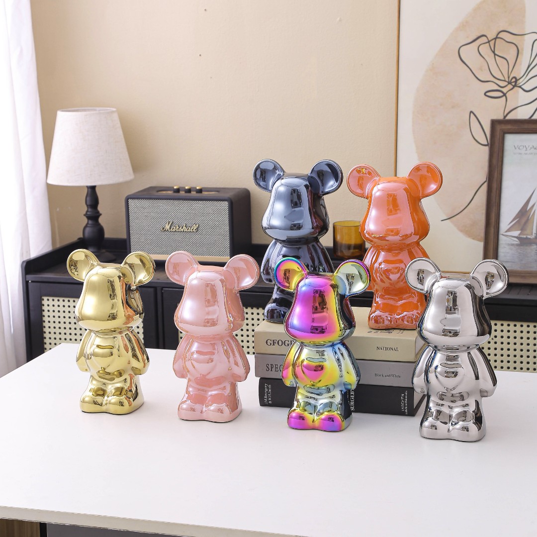 大号9【28cm】陶瓷电镀爱心熊轻奢玄关酒柜摆件客厅电视柜装饰品