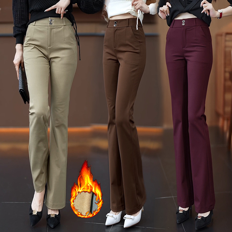 弹力微喇裤女秋冬2025新款爆款气质加绒西装裤高腰显瘦九分喇叭裤