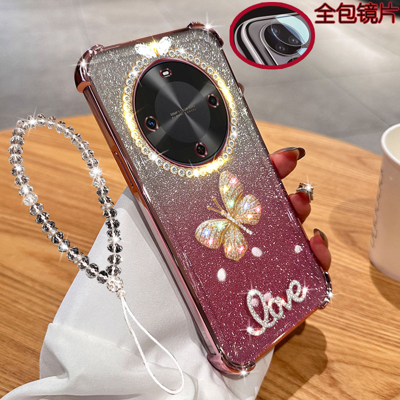 华为畅享70x手机壳5G镜头膜全包镶钻透明闪粉气囊防摔保护套网红
