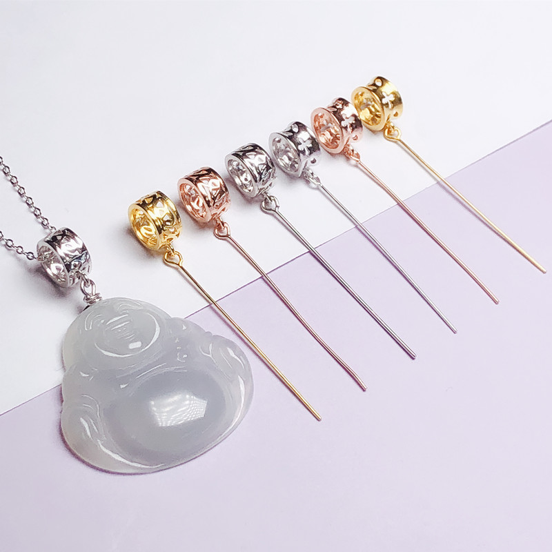 925银银制品 925纯银长针百搭扣佛公斜孔小孔夹扣厚diy扣素款简约