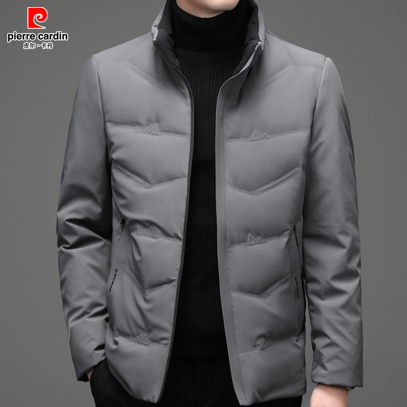 皮尔卡丹男士冬季加厚羽绒服爸爸休闲纯色立领羽绒服中年高档外套