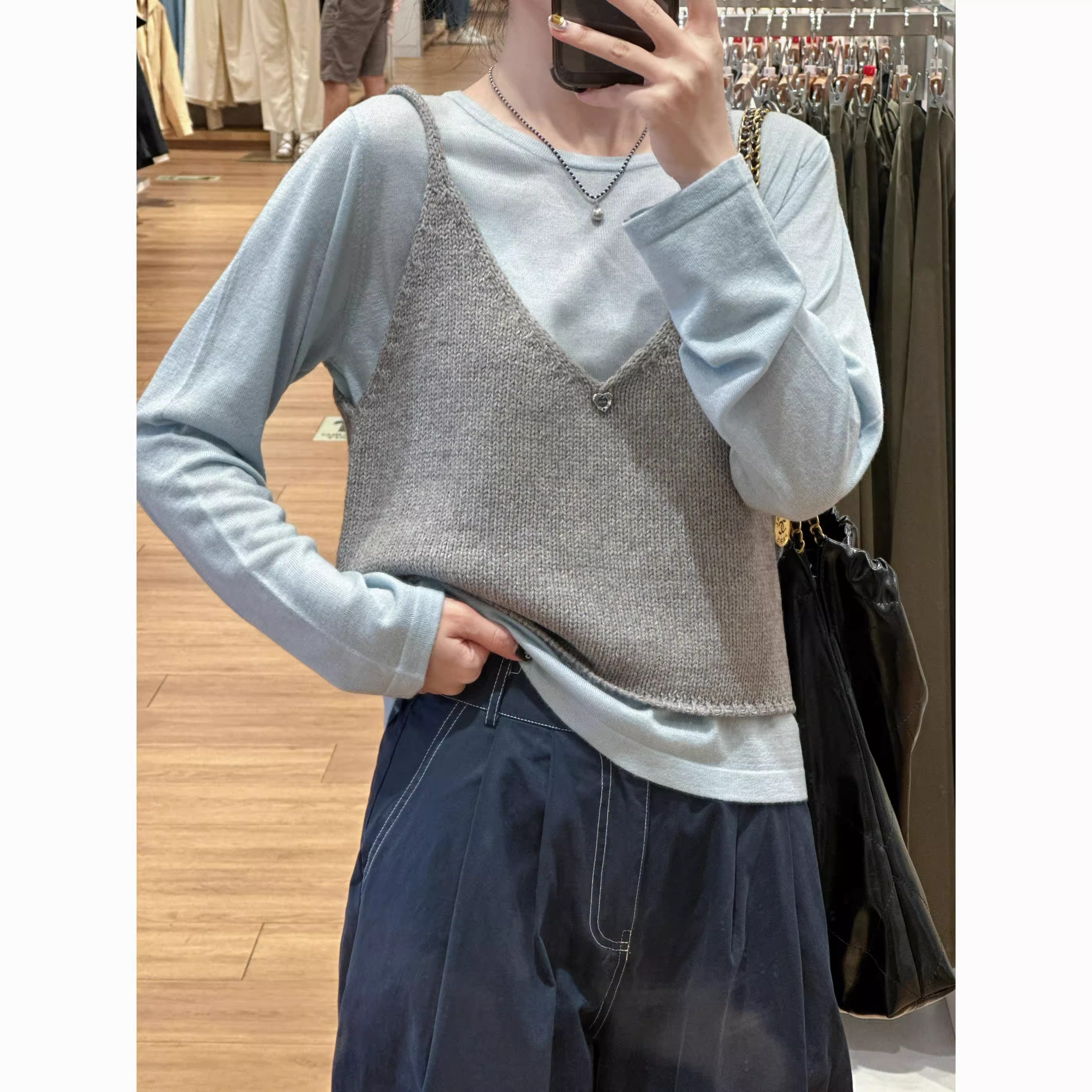 现货】2025秋季新款圆领纯色打底背心马甲叠穿两件套针织背心8101