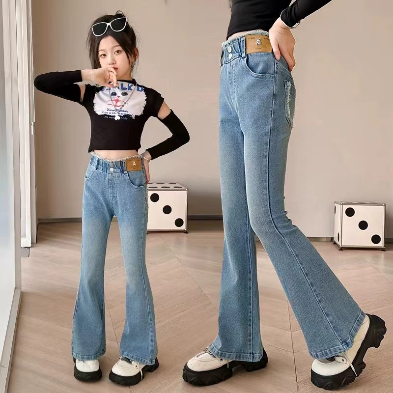 女童裤子春秋女孩洋气时髦大童喇叭裤秋裤长裤秋季休闲儿童牛仔裤