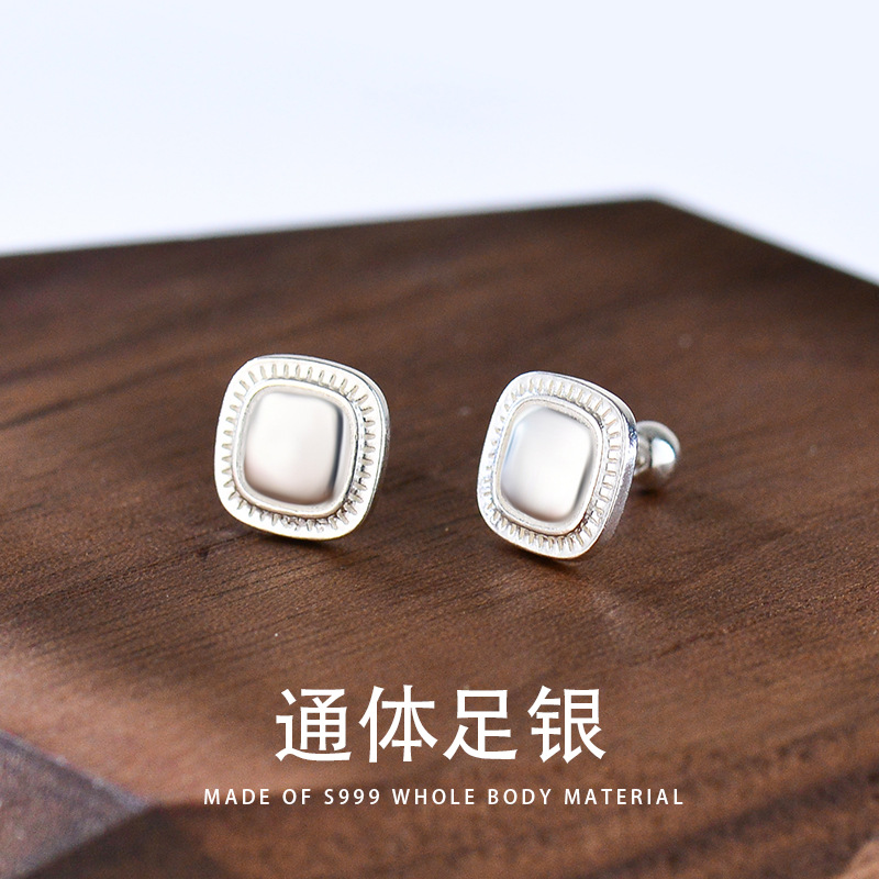 足银耳饰足银耳饰S999足银复古小众设计耳钉精致圈圈银耳钉女