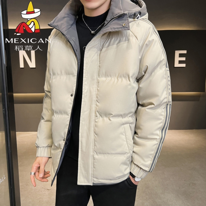 稻草人男士羽绒棉服冬季新款棉袄潮牌短款保暖加厚棉衣连帽外套