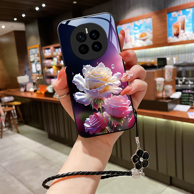 绽放玫瑰适用荣耀Magic7pro手机壳荣耀Magic7玻璃壳女挂绳超薄硅