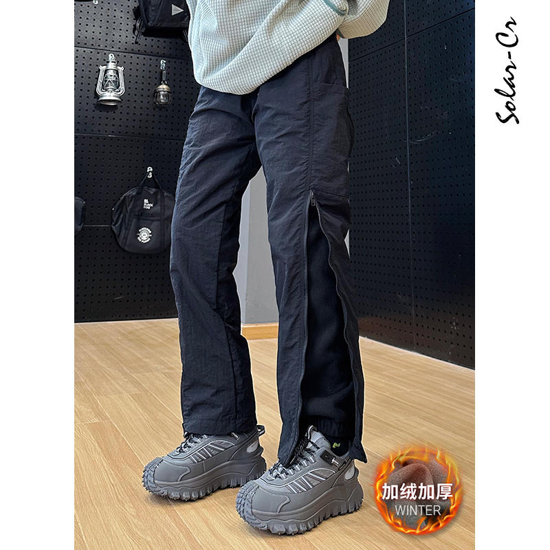 【10度-零下5度】冬季摇粒绒户外休闲运动宽松长裤男女拉链裤腿裤子