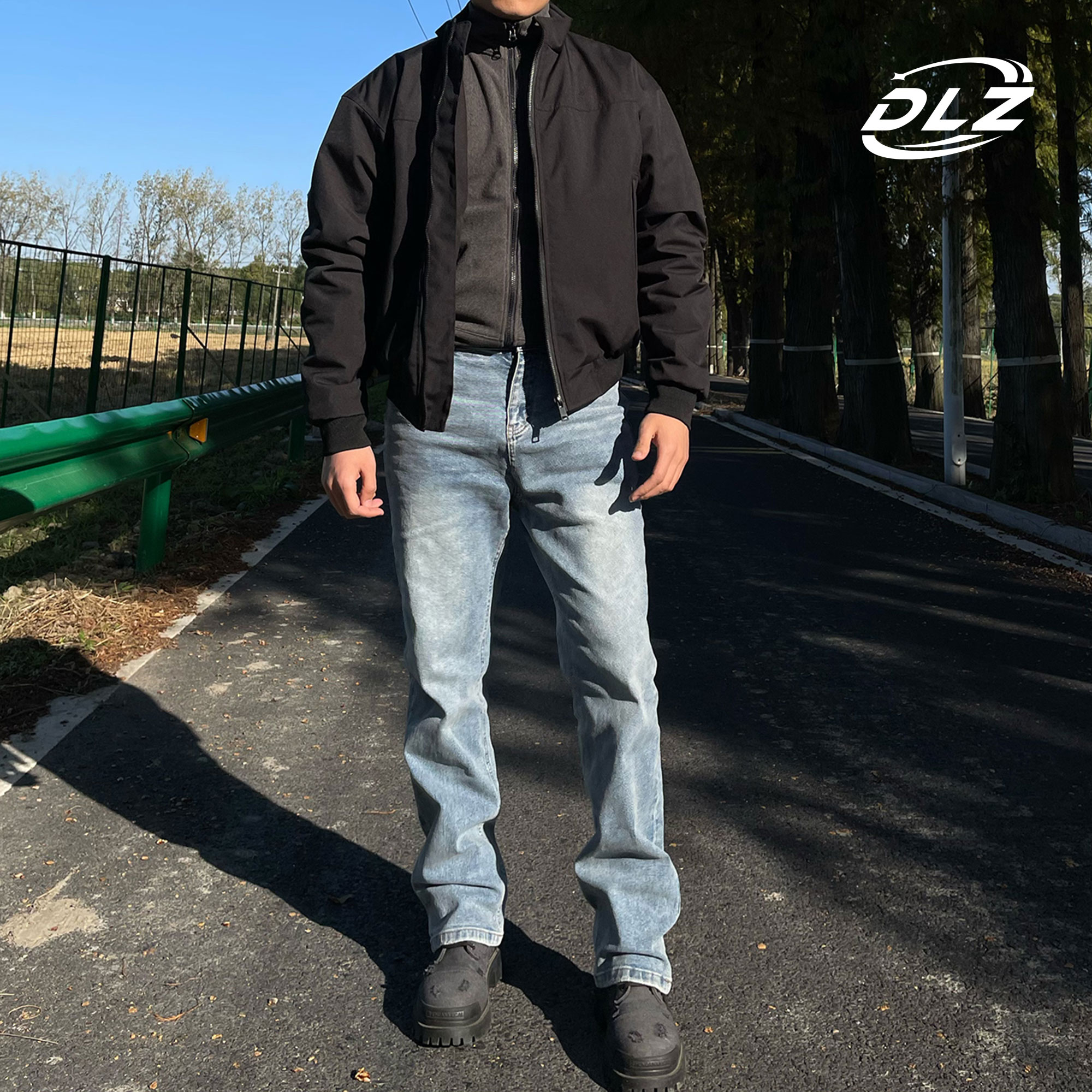 DLZ弹力牛仔裤四季水洗做旧破坏14盎司经典美式vintage直筒裤子男