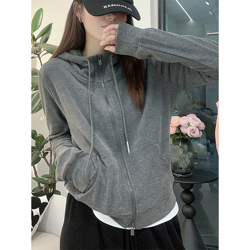 慵懒风拉链开衫连帽卫衣外套女春季款2025新款爆款秋冬款长袖上衣