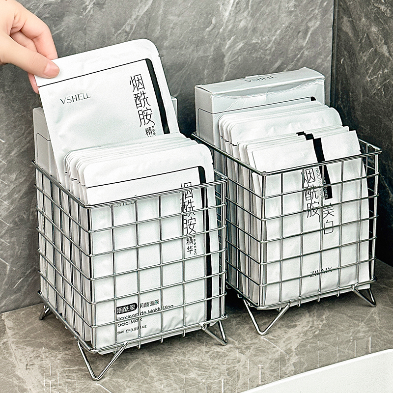 ins铁艺收纳筐办公室宿舍收纳盒桌面大容量化妆品杂物面膜收纳架