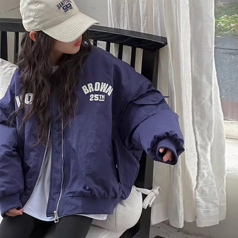 韩国女童棉服儿童洋气加厚棒球服秋冬装外套2025新款大童夹克上衣