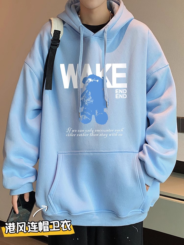 加肥加大码300斤雾霾蓝重磅连帽卫衣男秋冬新款美式宽松百搭外套