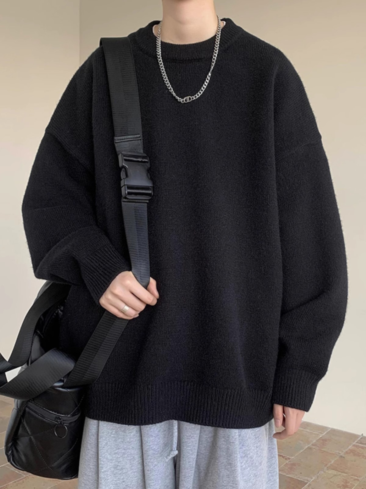 加肥加大码300斤圆领毛衣男秋冬加厚保暖黑色打底针织衫长袖上衣