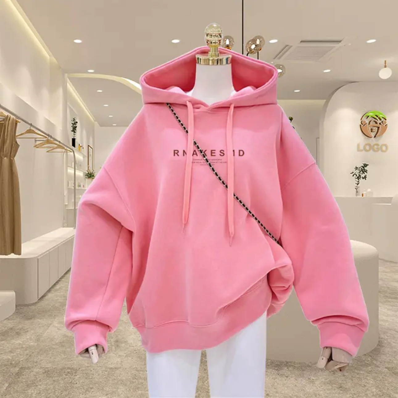 粉色连帽卫衣女2025秋冬新款字母印花慵懒风宽松上衣外套加绒