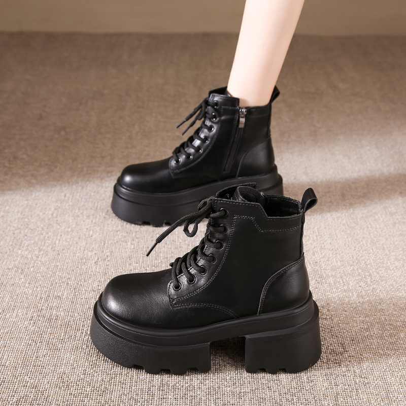 马丁靴女2025秋冬新款小个子增高粗跟高跟英伦风帅气短靴加绒皮靴