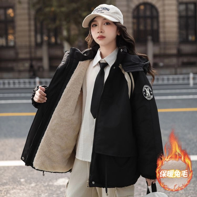 女童加绒加厚棉衣冬季2025爆款8-15岁中大童青少年学生派克服棉袄