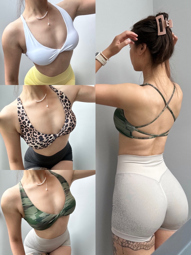 古芭比瑞-美式性感瑜伽透气运动文胸女外穿健身训练低胸豹纹迷彩