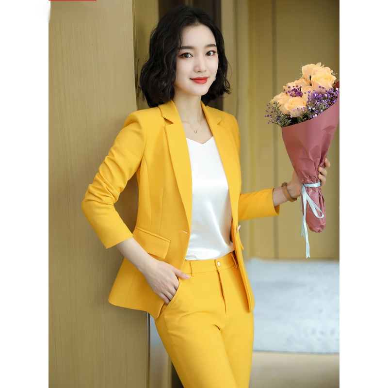 黄色休闲西装外套女春秋播音主持人正装工作服高级感职业西服套装