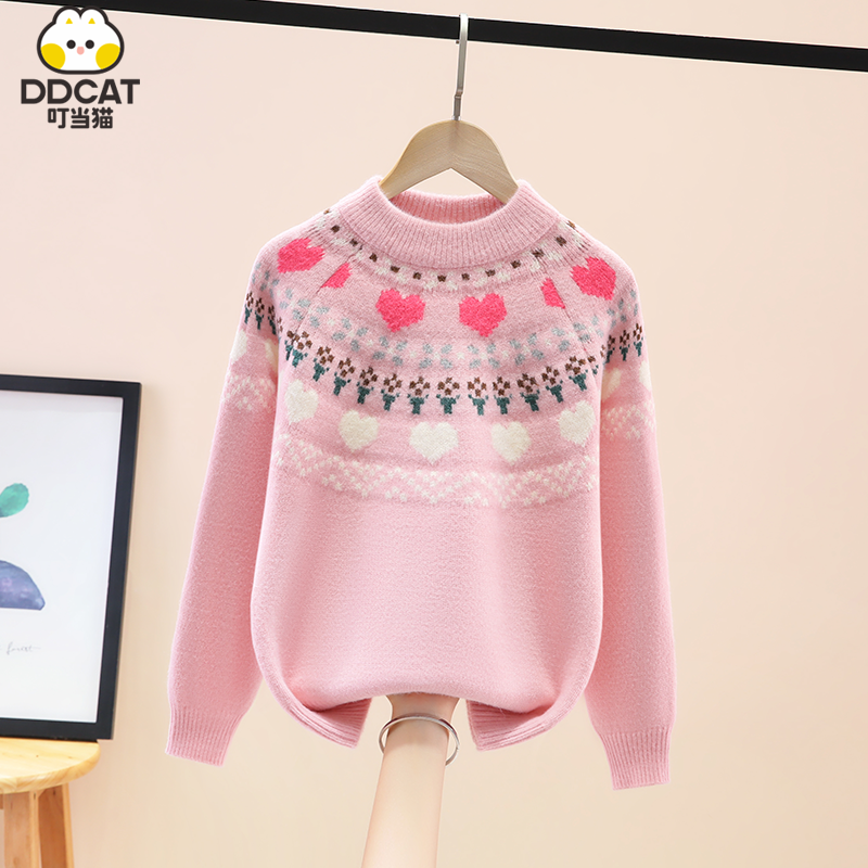 叮当猫女童毛衣加厚秋冬2025新款洋气中大儿童女孩韩版套头针织衫