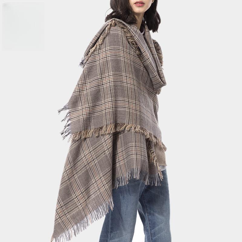 英伦经典格子纯羊毛披肩女 春秋冬季保暖千鸟格围巾两用长款