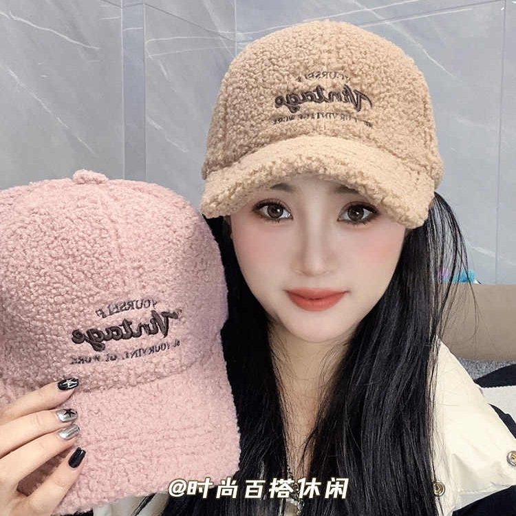 羊羔绒男女同款鸭舌帽子女秋冬季休闲百搭潮牌保暖网红情侣棒球帽