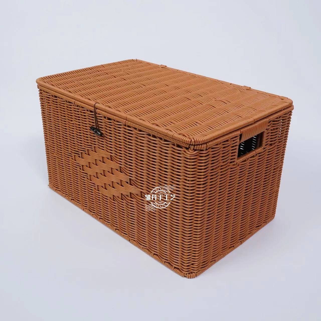 B10带盖仿藤大容量收纳箱筐家用储物盒衣橱衣柜衣服收纳整理