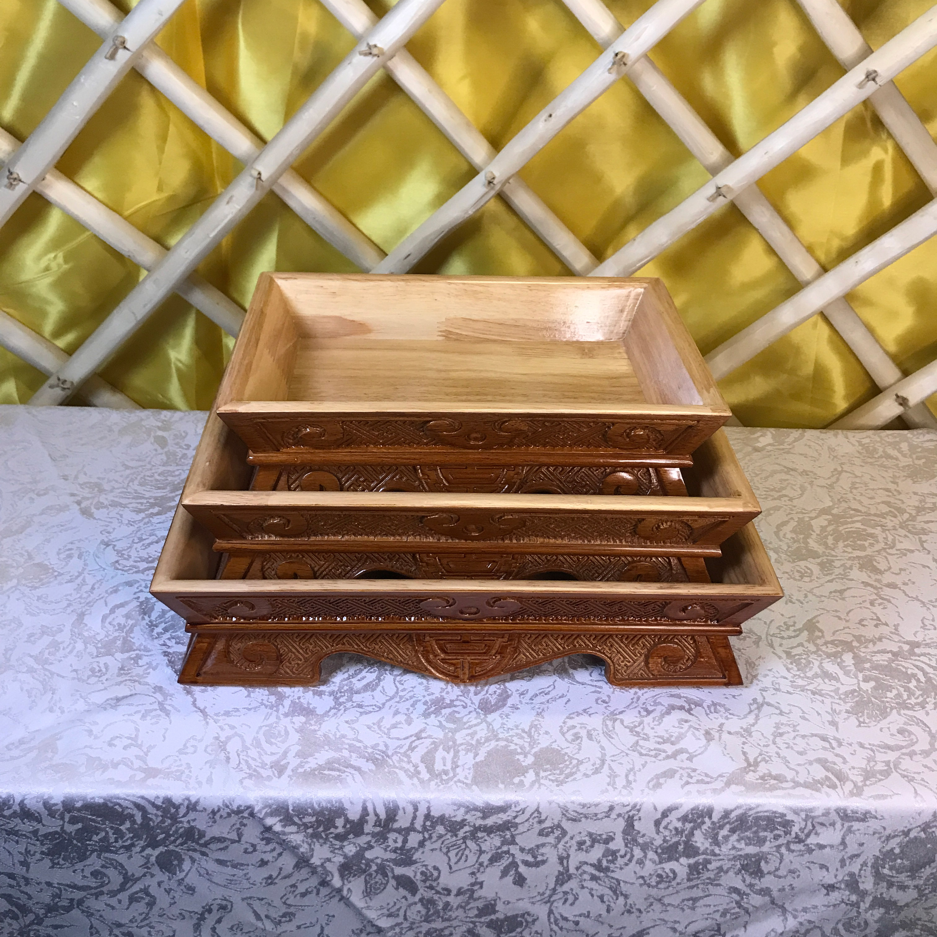 蒙古元素餐具手把肉木制托盘手工雕刻复古家用创意长方形点心盘