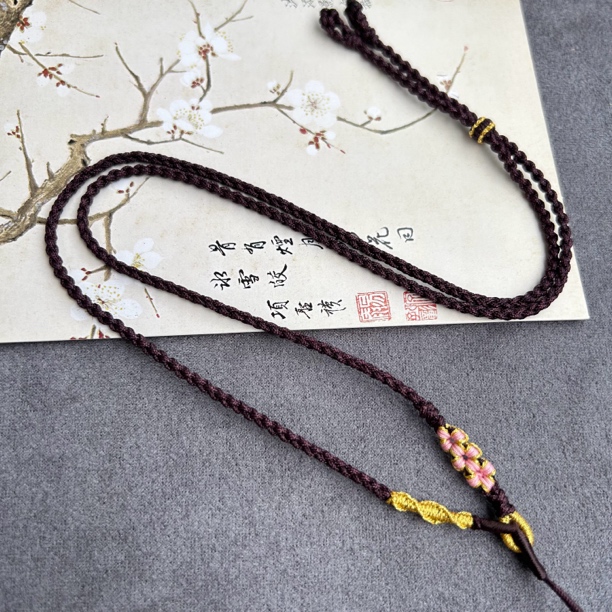 纯手工四桃花结精致款吊坠项链八宝罗盘绳胖福挂绳可调节绳子