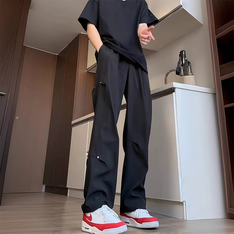 cleanfit高级感铆钉西裤男士夏季垂坠感直筒长裤美式vibe微喇裤子