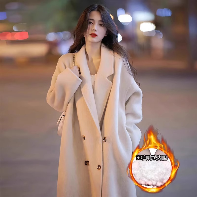 羽绒内胆双面呢子大衣女女2025冬季小个子高级感加厚保暖毛呢外套