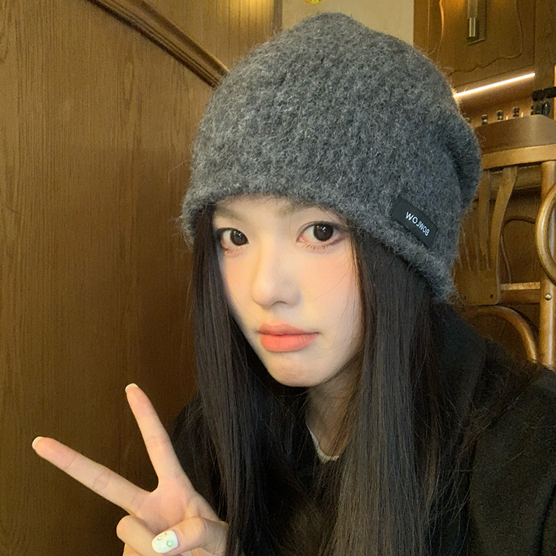韩系高级感毛绒冷帽女2024年秋冬大头围复古堆堆帽显脸小保暖帽子