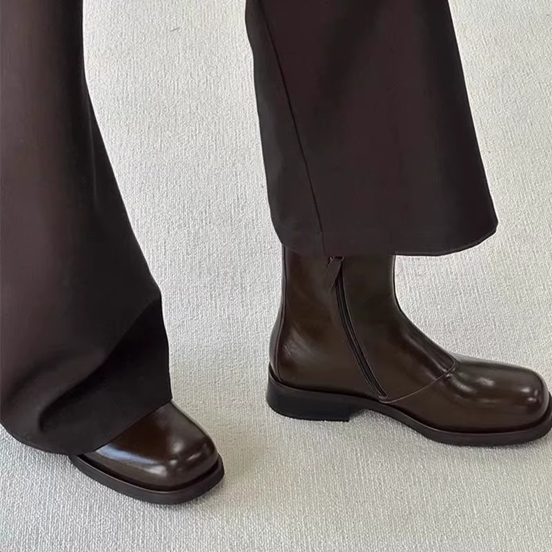 切尔靴男款冬季德比鞋英伦厚底增高烟筒靴复古中帮拉链方头马丁靴