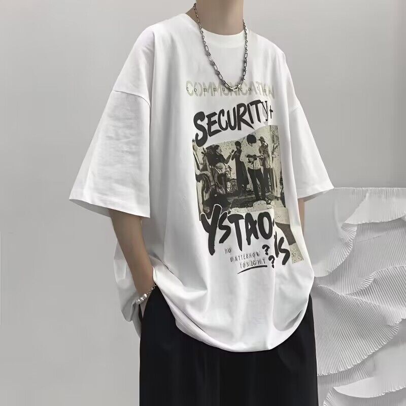 100%纯棉夏季宽松大码男装80-300斤短袖t恤港风复古上衣半袖潮牌