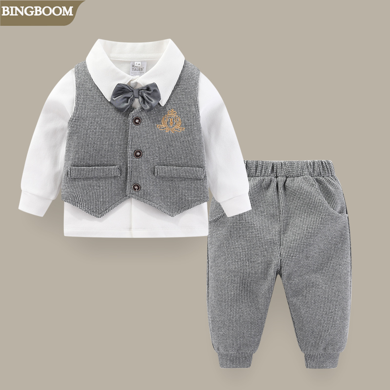 男宝宝西装套装一周岁春秋装帅气男婴童绅士三件套百天生日礼服潮