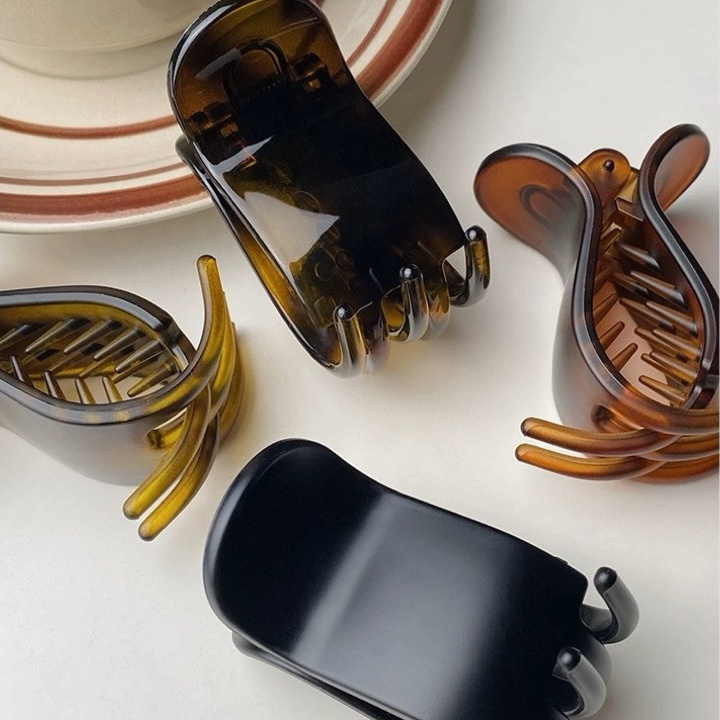 高马尾固定抓夹玳瑁色发卡后脑勺小号三齿鲨鱼夹网红发饰防塌发夹