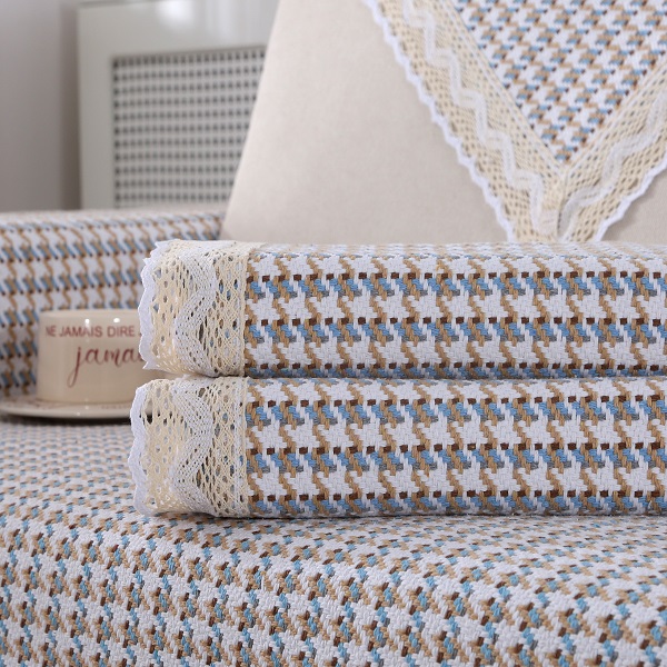 千鸟格厚款通用防滑棉麻沙发垫靠背盖巾双面防静电沙发毯亚麻简约