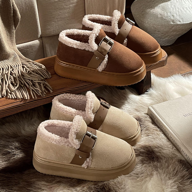 厚底雪地靴女2025新款秋冬季加绒美拉德毛毛棉鞋一脚蹬复古勃肯鞋