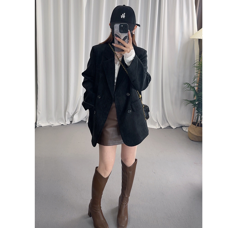 加厚毛呢西装外套女2024冬装新款韩版宽松气质百搭高级感夹棉西服