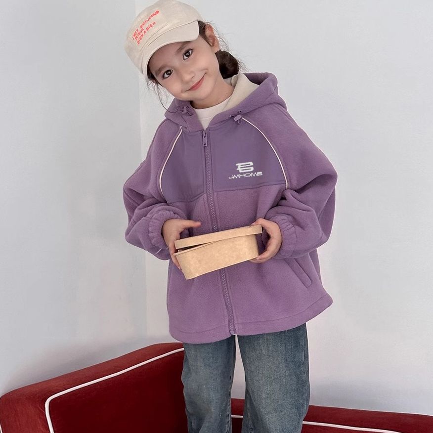 女童秋冬装加厚外套2025新款加绒加厚棒球服摇粒绒休闲连帽上衣潮