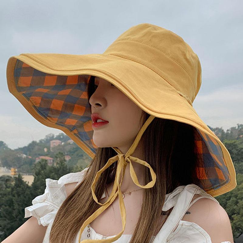 夏季大帽檐双面渔夫帽子女遮阳防晒帽太阳凉帽时尚防紫外线沙滩帽