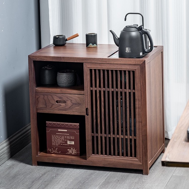 北美黑胡桃木移动茶柜台烧水壶一体茶水实木餐厅储物柜客厅边柜几