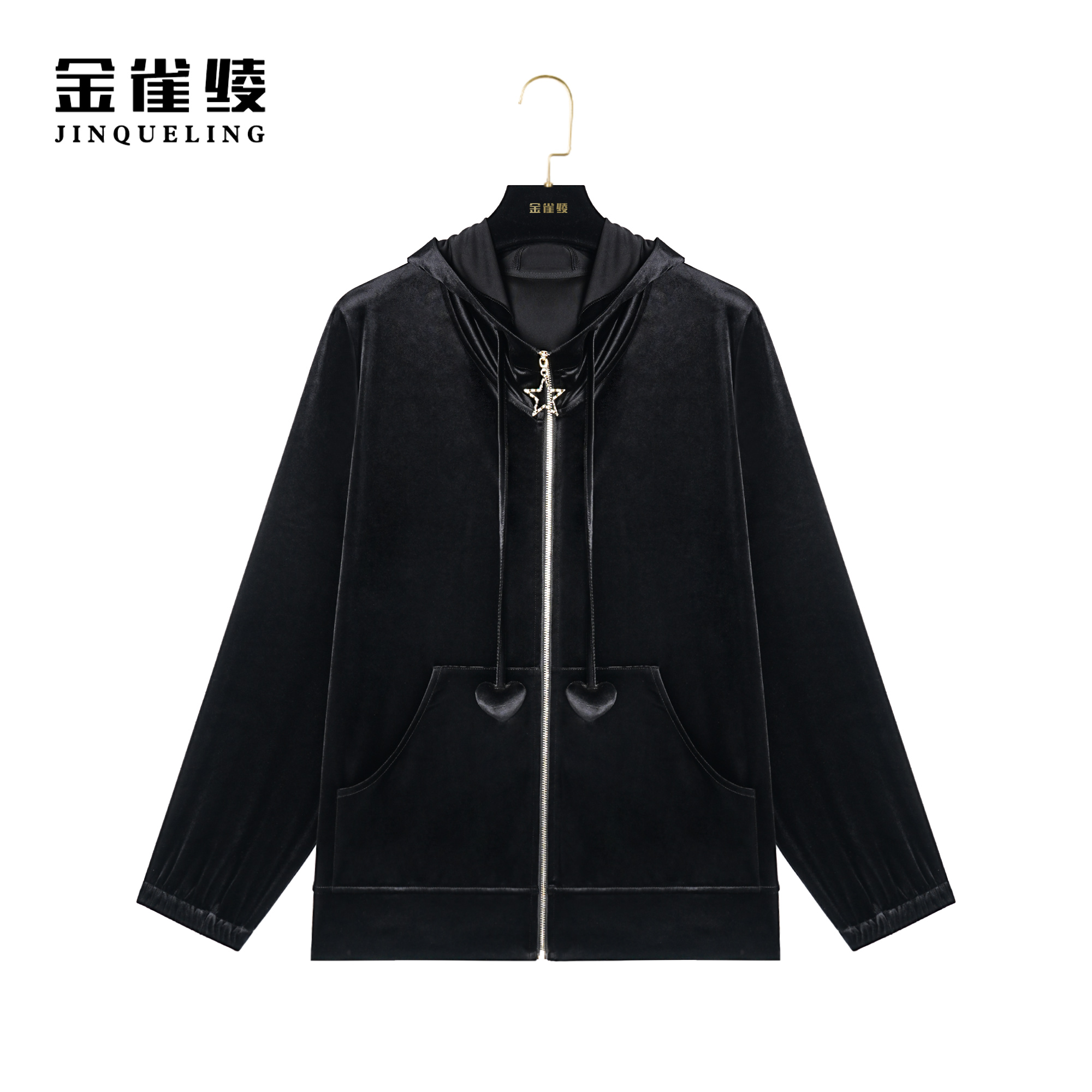 金雀绫【心跳乐园】新款弹力醋酸休闲连帽上衣女外套BT7003