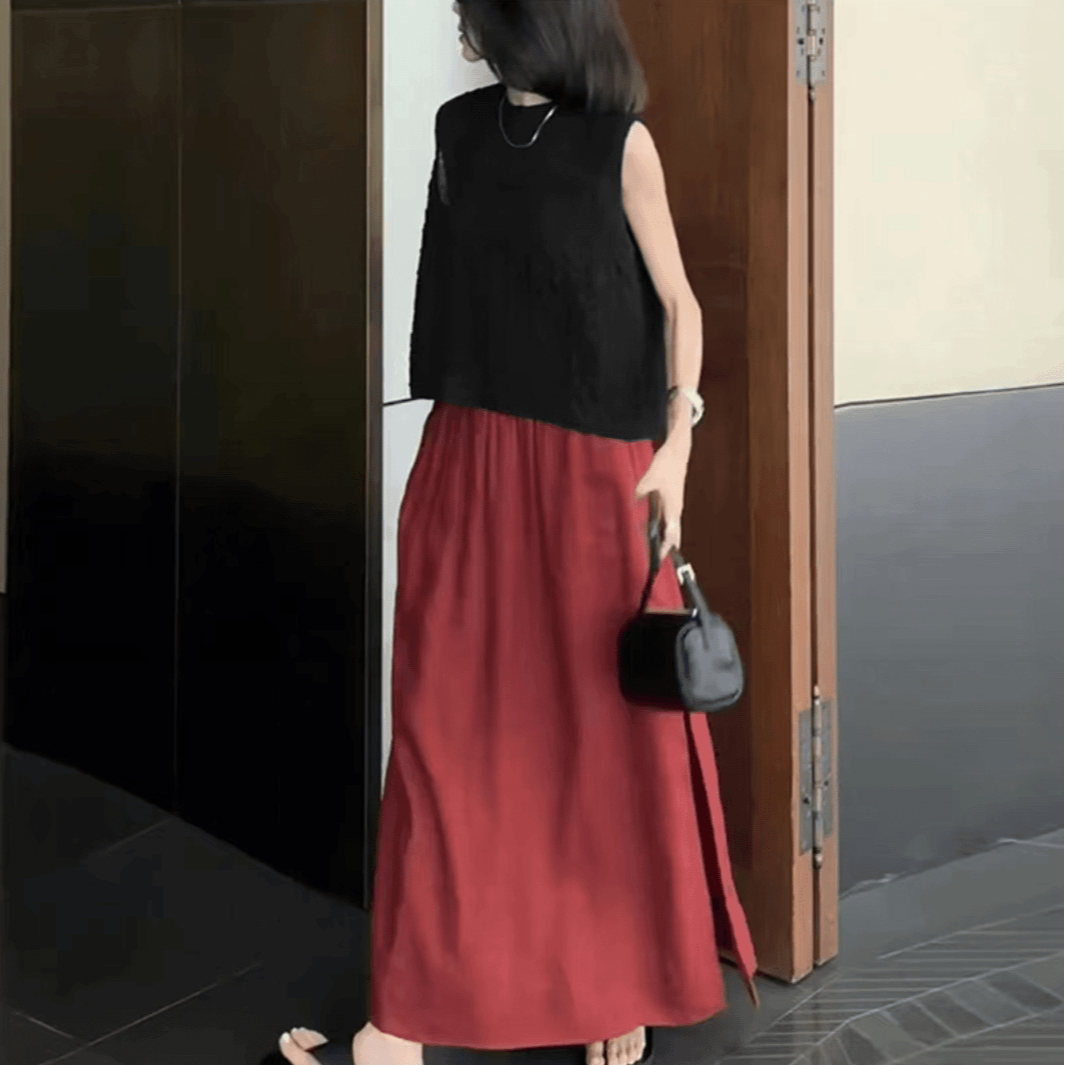 流行时尚女装夏季套装新款无袖露肩轻者显瘦上衣宽松半身裙两件套