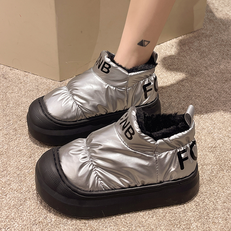 羽绒布棉鞋女冬季加绒保暖外穿防滑厚底防水百搭网红家居高帮拖鞋