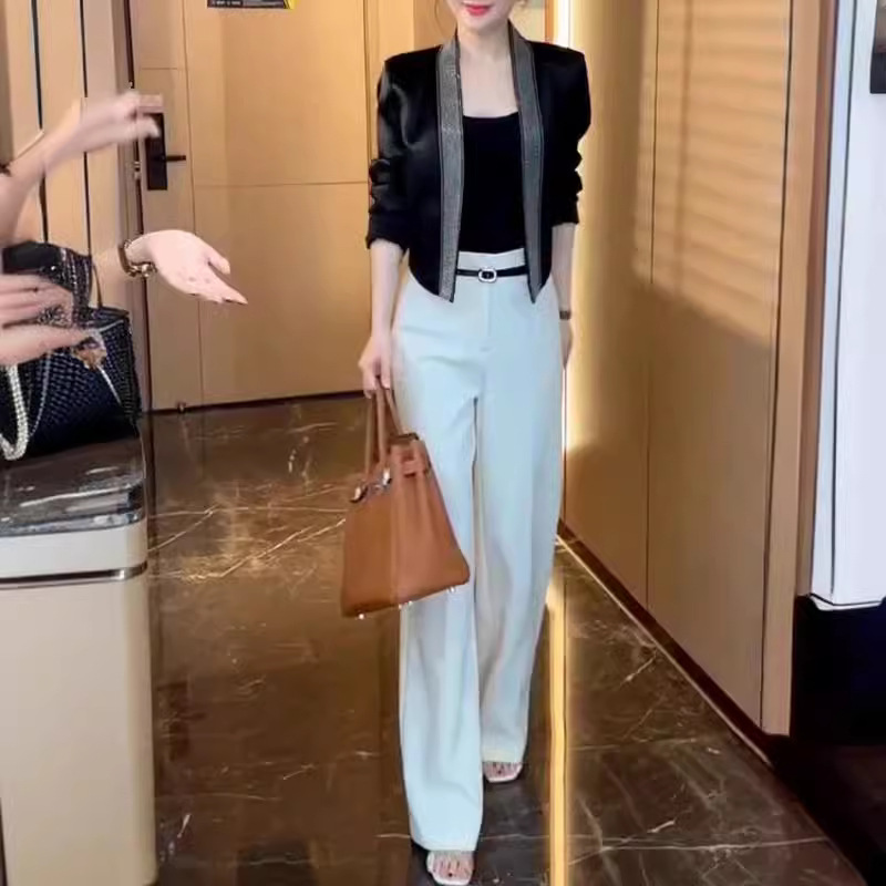 2025新款时尚高级感重工干练外套高腰阔腿裤Y0099