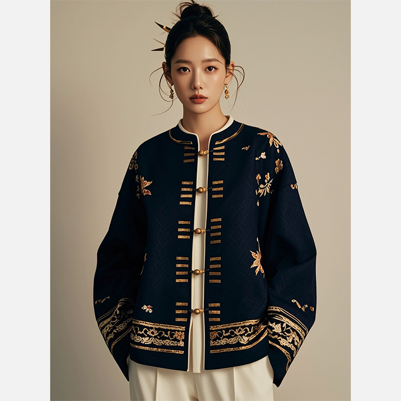 2025秋季新款女装新中式国风佛系禅意宽松盘扣唐装黑色上衣外套女