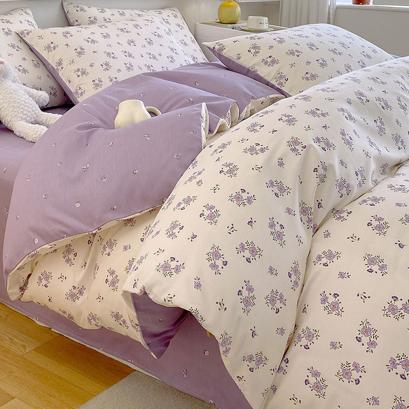 北极绒小清新全棉床上四件套纯棉被套床单三件套2024新款宿舍床品